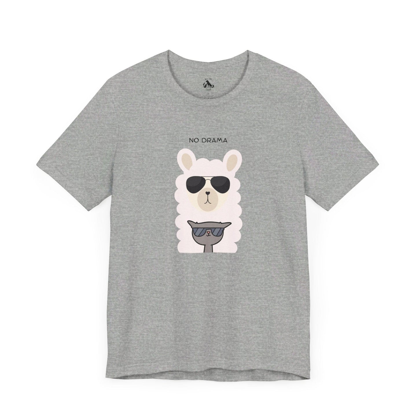 Printify T-Shirt Athletic Heather / S NO DRAMA Llama and Grey Cat Unisex Tee