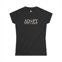Printify T-Shirts Black / S Adopt Don't Shop Orange Paw Women's Softstyle Tee