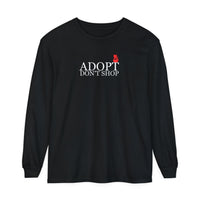 Printify T-Shirts Black / S Adopt, Don't Shop Red Cat Unisex Long Sleeve Tee
