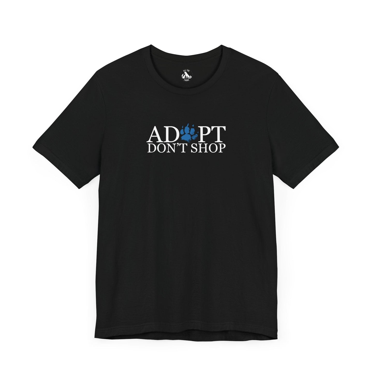 Printify T-Shirts Black / XS Adopt, Don't Shop Blue Paw Unisex Tee