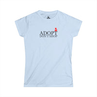 Printify T-Shirts Light Blue / S Adopt Don't Shop Red Cat Women's Softstyle Tee