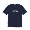 OWLS, PERIOD. Unisex Tee in Navy — t-shirts that gives back to wildlife rescues