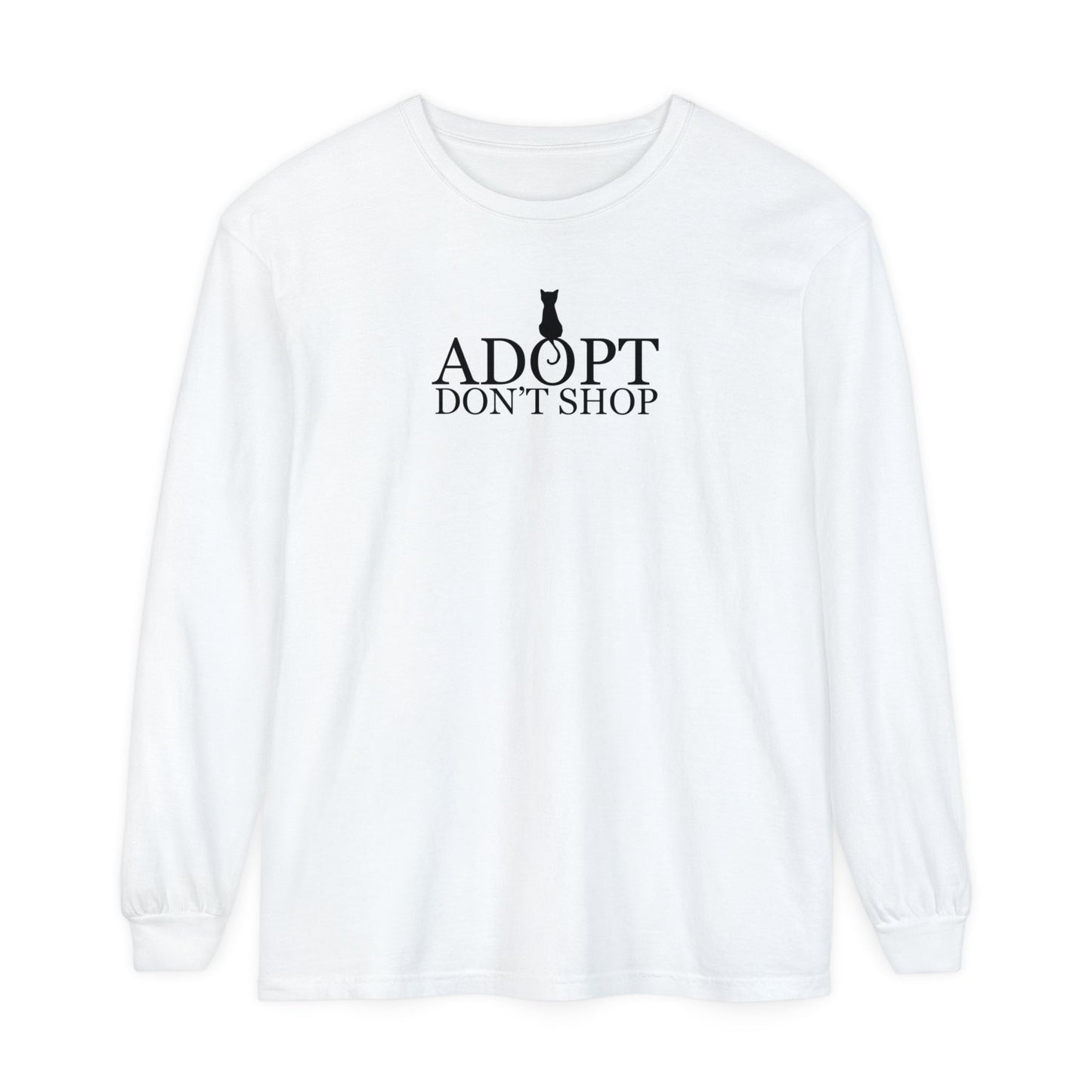 Printify T-Shirts White / S Adopt, Don't Shop Black Cat Unisex Long Sleeve Tee