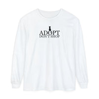 Printify T-Shirts White / S Adopt, Don't Shop Black Cat Unisex Long Sleeve Tee