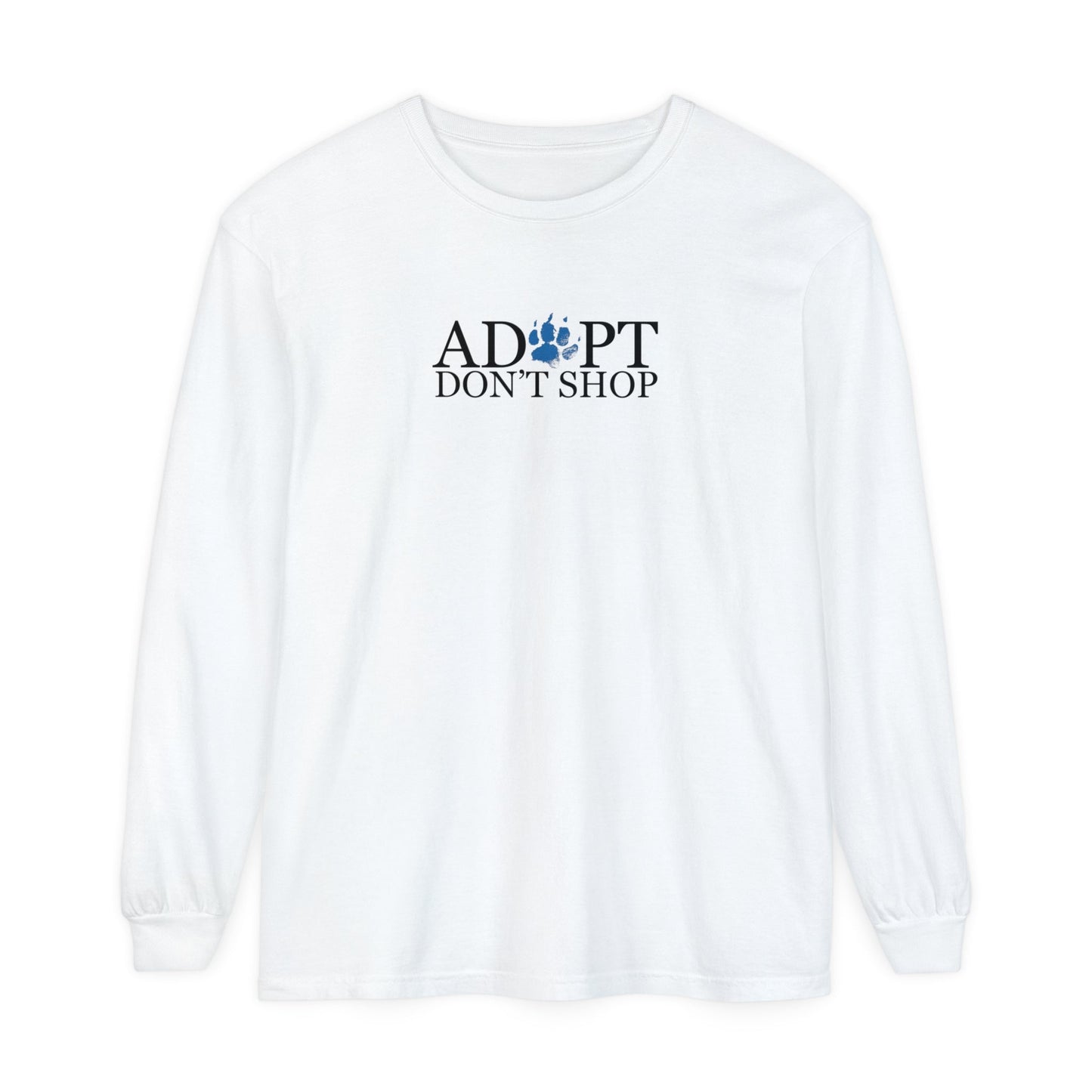 Printify T-Shirts White / S Adopt, Don't Shop Blue Paw Unisex Long Sleeve Tee