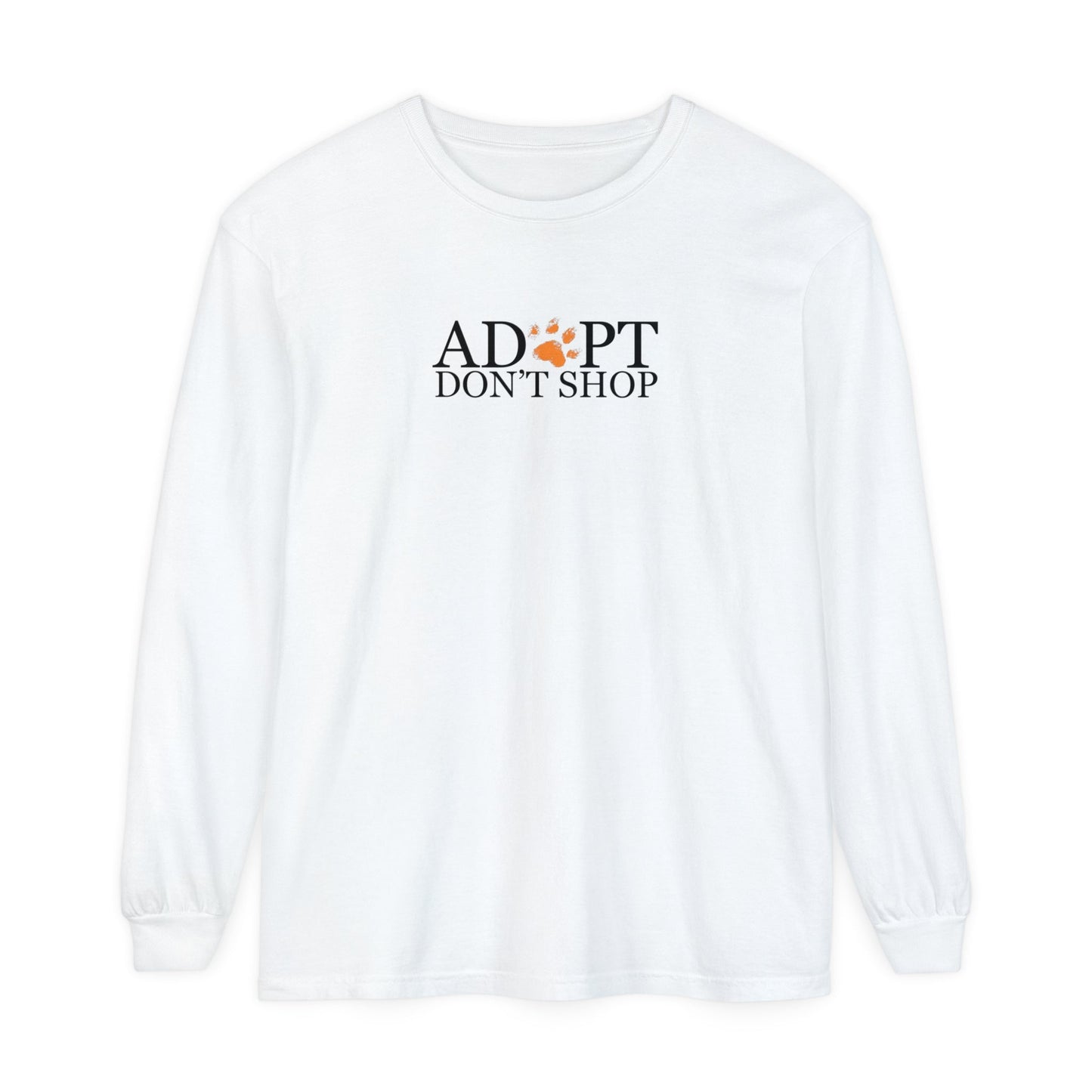 Printify T-Shirts White / S Adopt, Don't Shop Orange Paw Unisex Long Sleeve Tee