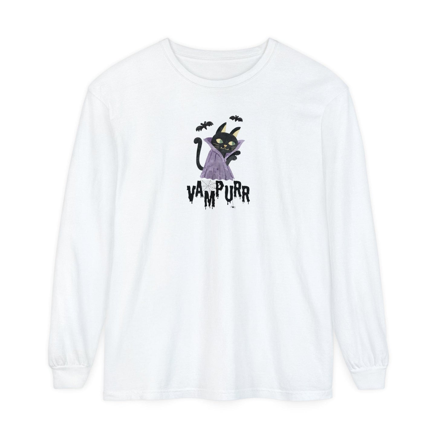Printify T-Shirts White / S VAMPURR Vampire Cat Unisex Long Sleeve Halloween Tee