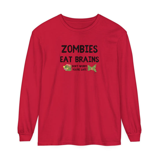 ZOMBIES EAT BRAINS Fish Unisex Long Sleeve Halloween Tee - All The Fauna - Support Animal Shelter Fundraising - Gifts for Animal Lovers