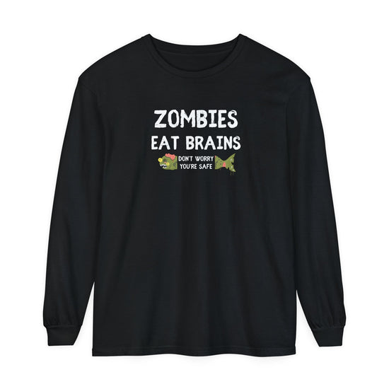 ZOMBIES EAT BRAINS Fish Unisex Long Sleeve Halloween Tee - All The Fauna - Support Animal Shelter Fundraising - Gifts for Animal Lovers