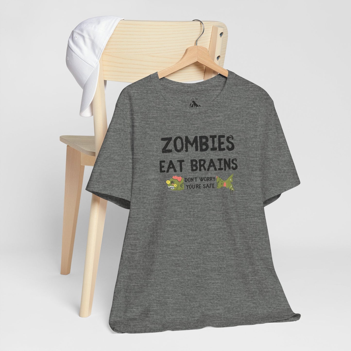 ZOMBIES EAT BRAINS Fish Unisex Tee - Support Animal Shelter Fundraising - Gifts for Animal Lovers